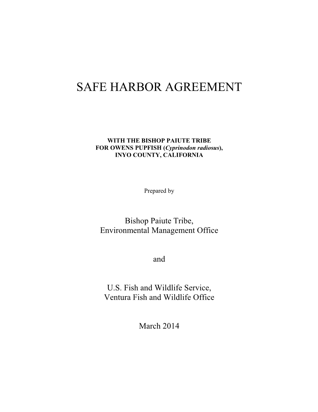 Draft Safe Harbor Agreement