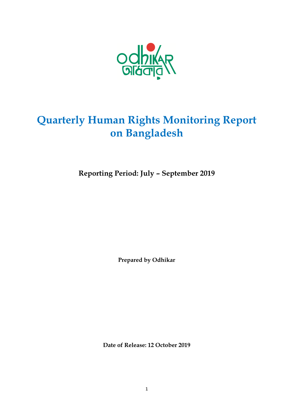 Quarterly Human Rights Monitoring Report on Bangladesh