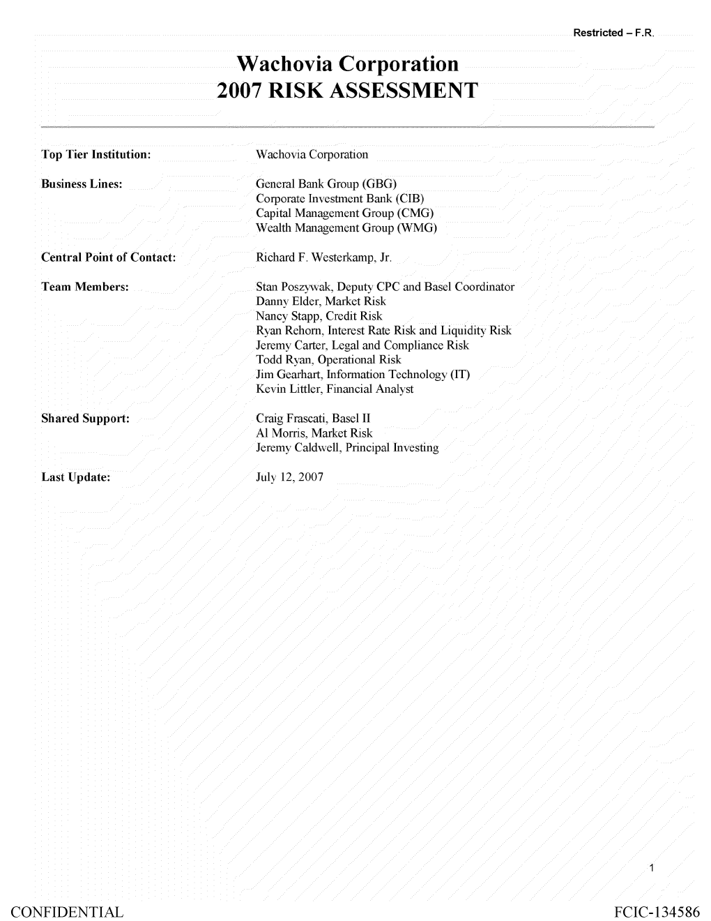 Wachovia Corporation 2007 RISK ASSESSMENT