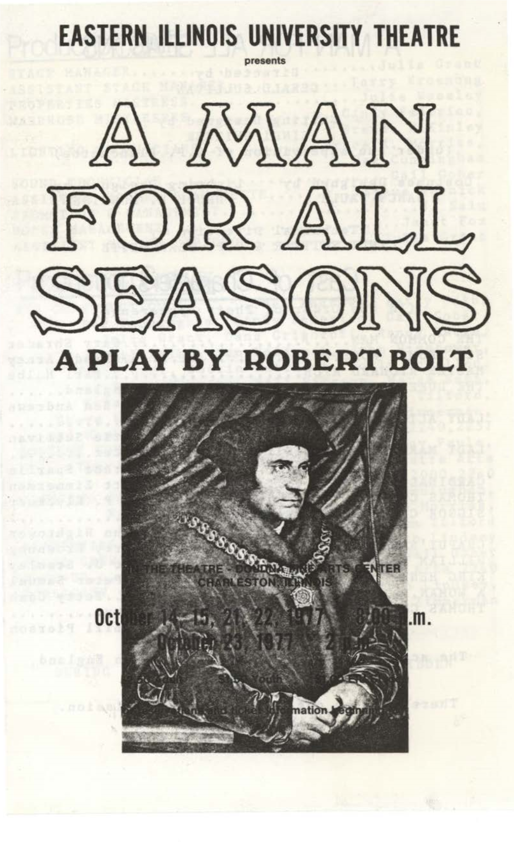 EASTERN ILLINOIS UNIVERSITY THEATRE a PLAY by ROBERT BOLT M