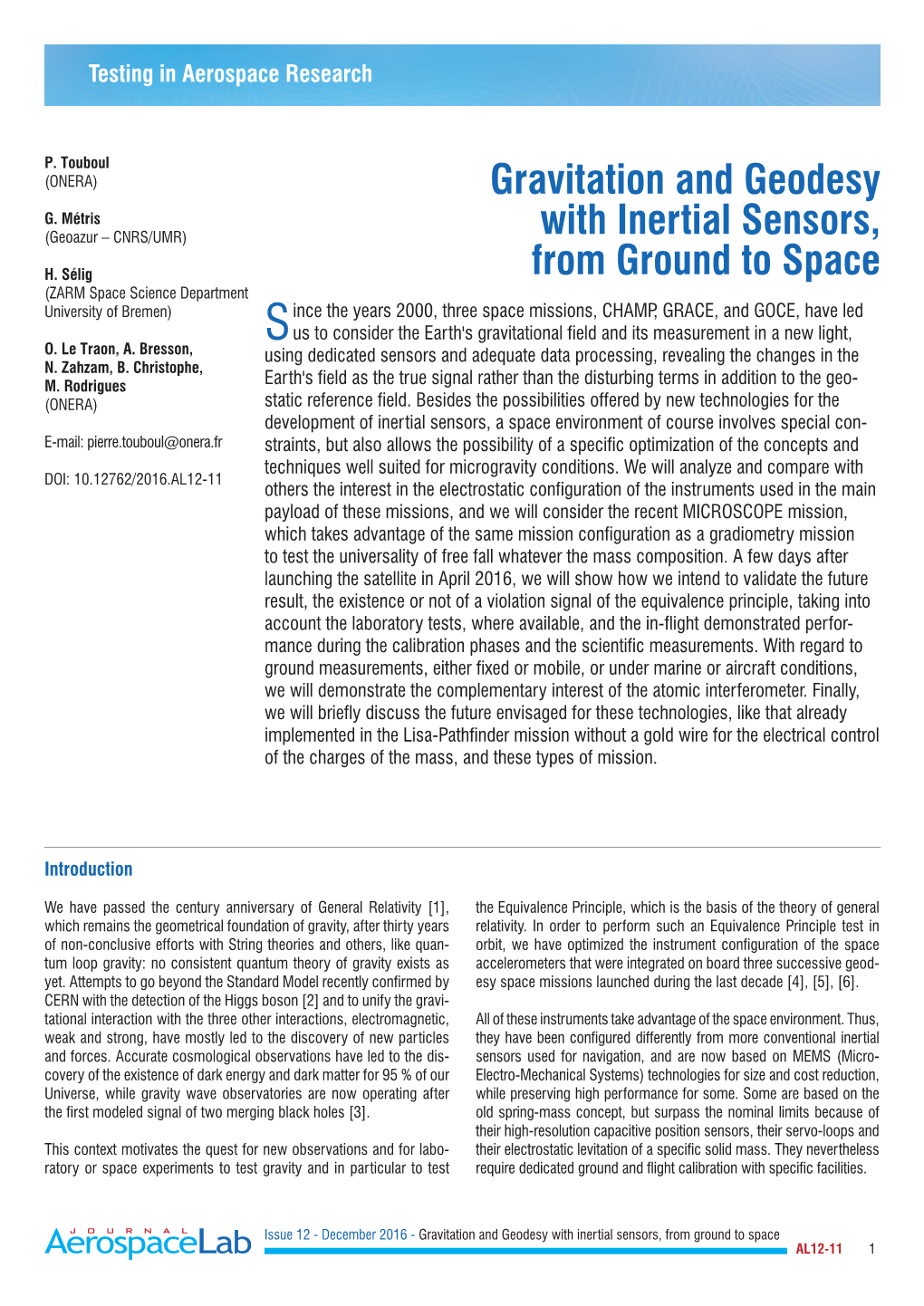 Gravitation and Geodesy with Inertial Sensors, from Ground to Space