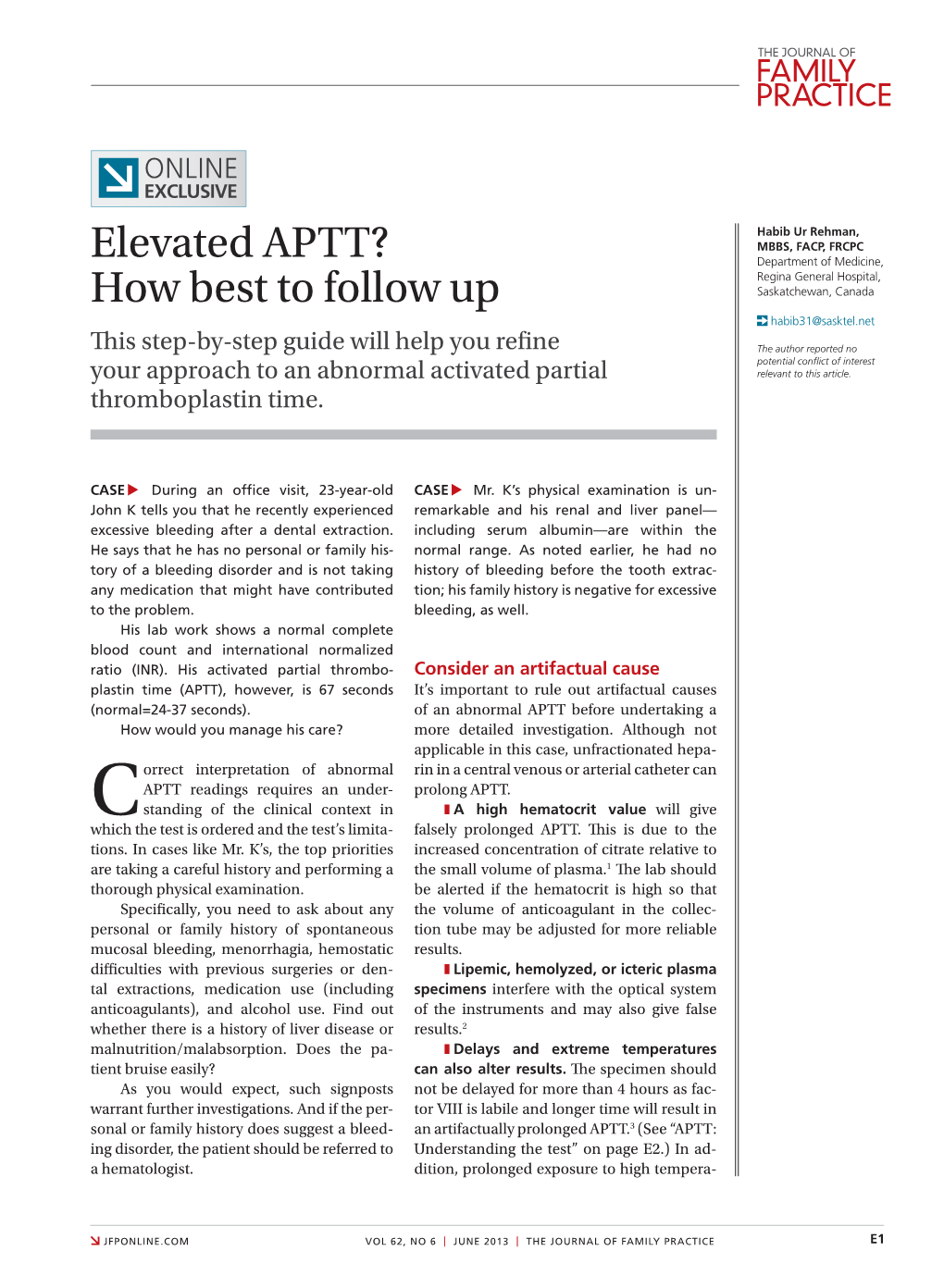 Elevated APTT? How Best to Follow Up