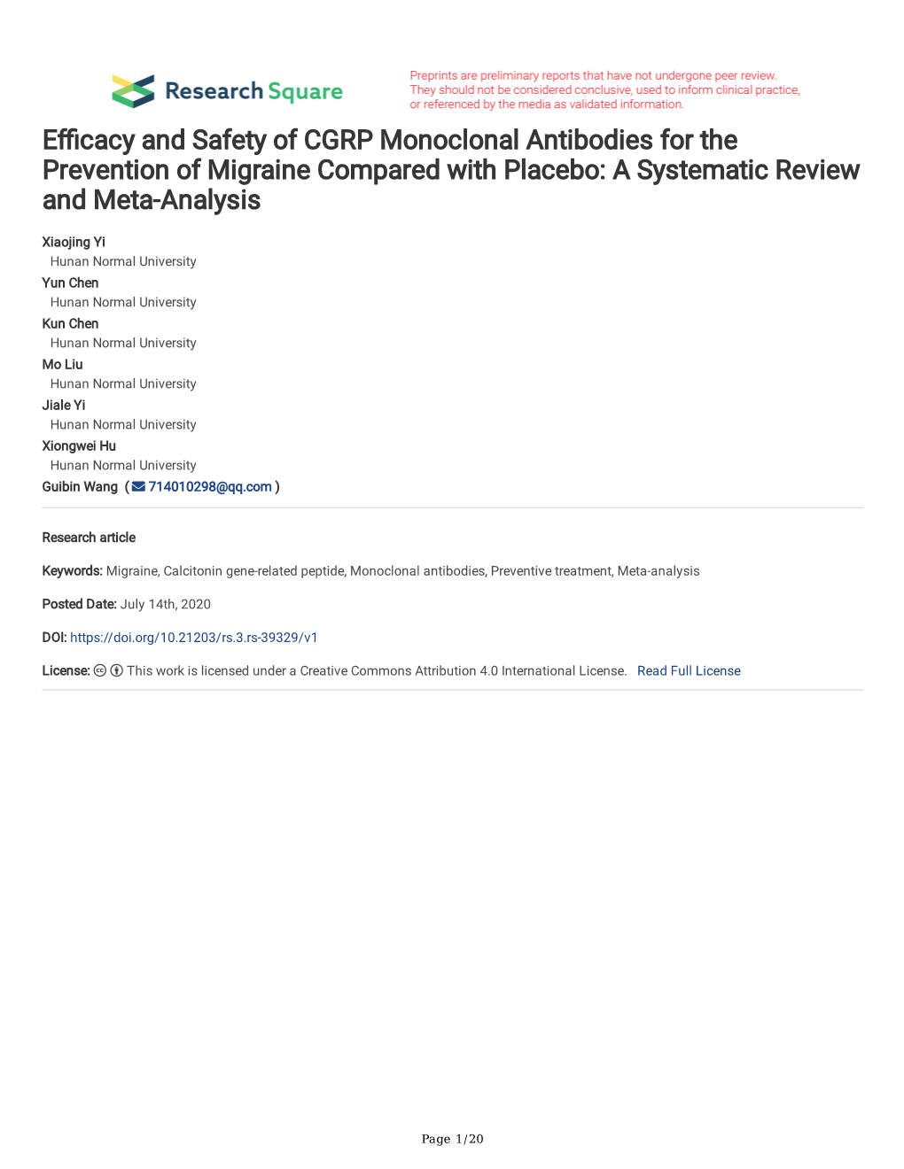 E Cacy and Safety of CGRP Monoclonal