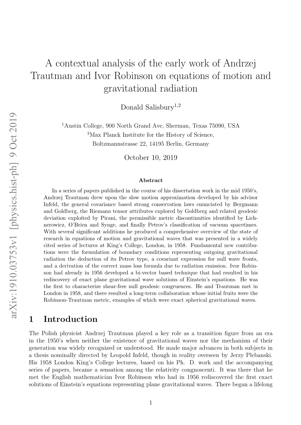 A Contextual Analysis of the Early Work of Andrzej Trautman and Ivor