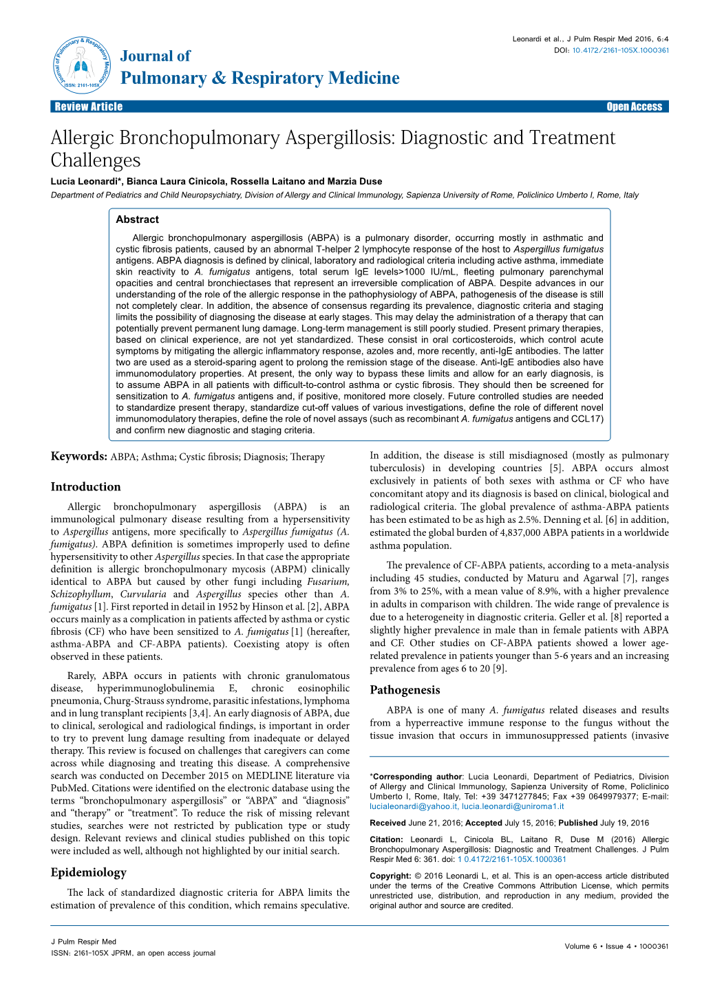 Allergic Bronchopulmonary Aspergillosis: Diagnostic and Treatment Challenges