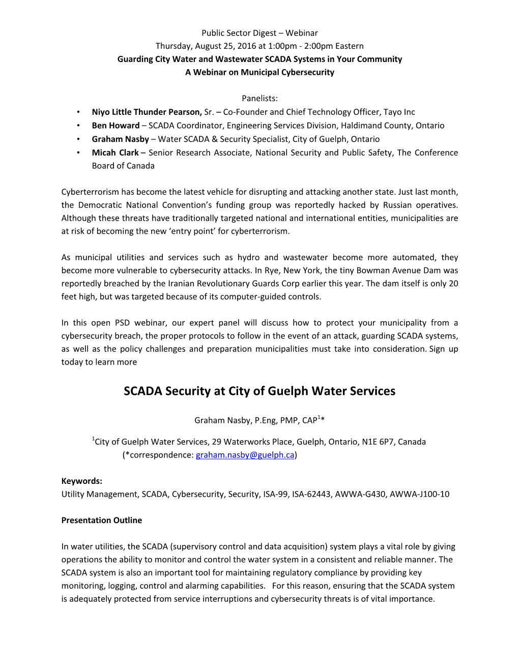 SCADA Security at City of Guelph Water Services