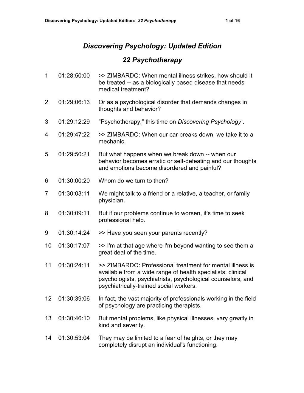 Discovering Psychology, Psychotherapy Transcript