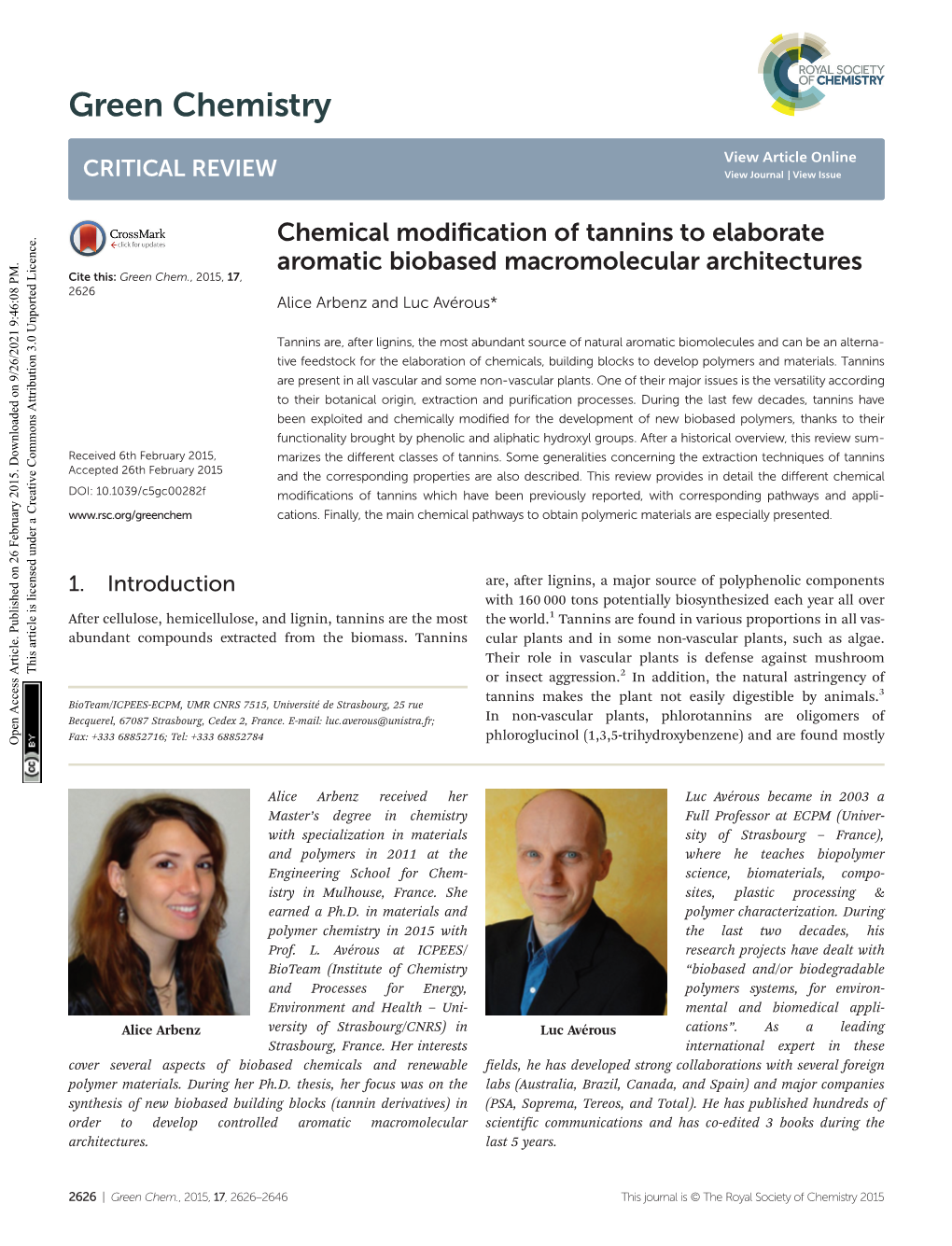 Chemical Modification of Tannins to Elaborate Aromatic Biobased