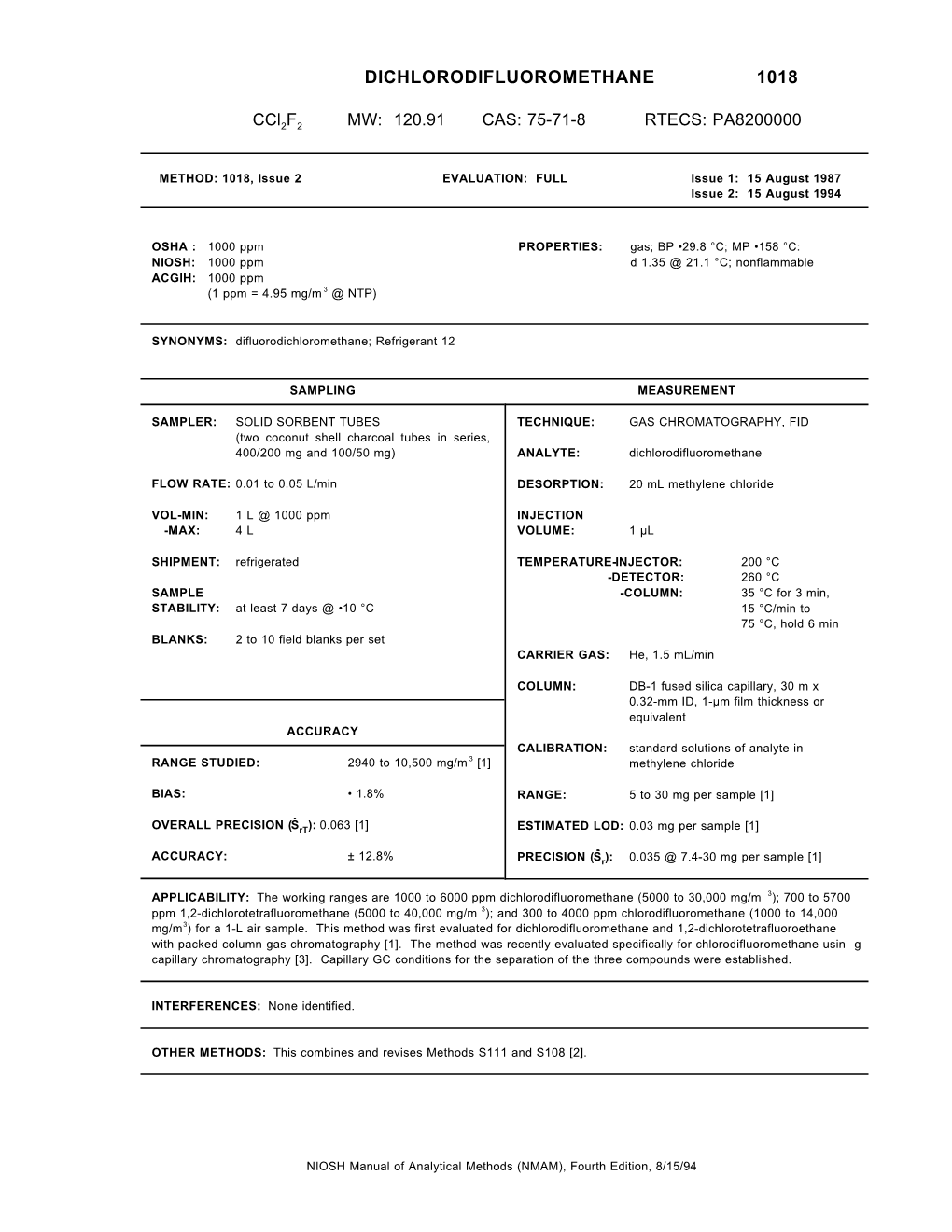 Dichlorodifluoromethane 1018