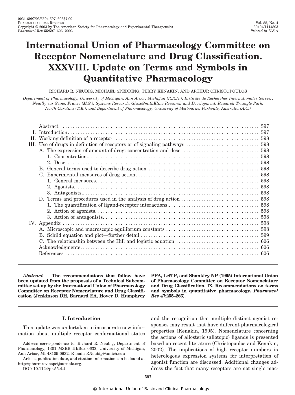 International Union of Pharmacology Committee on Receptor Nomenclature and Drug Classification