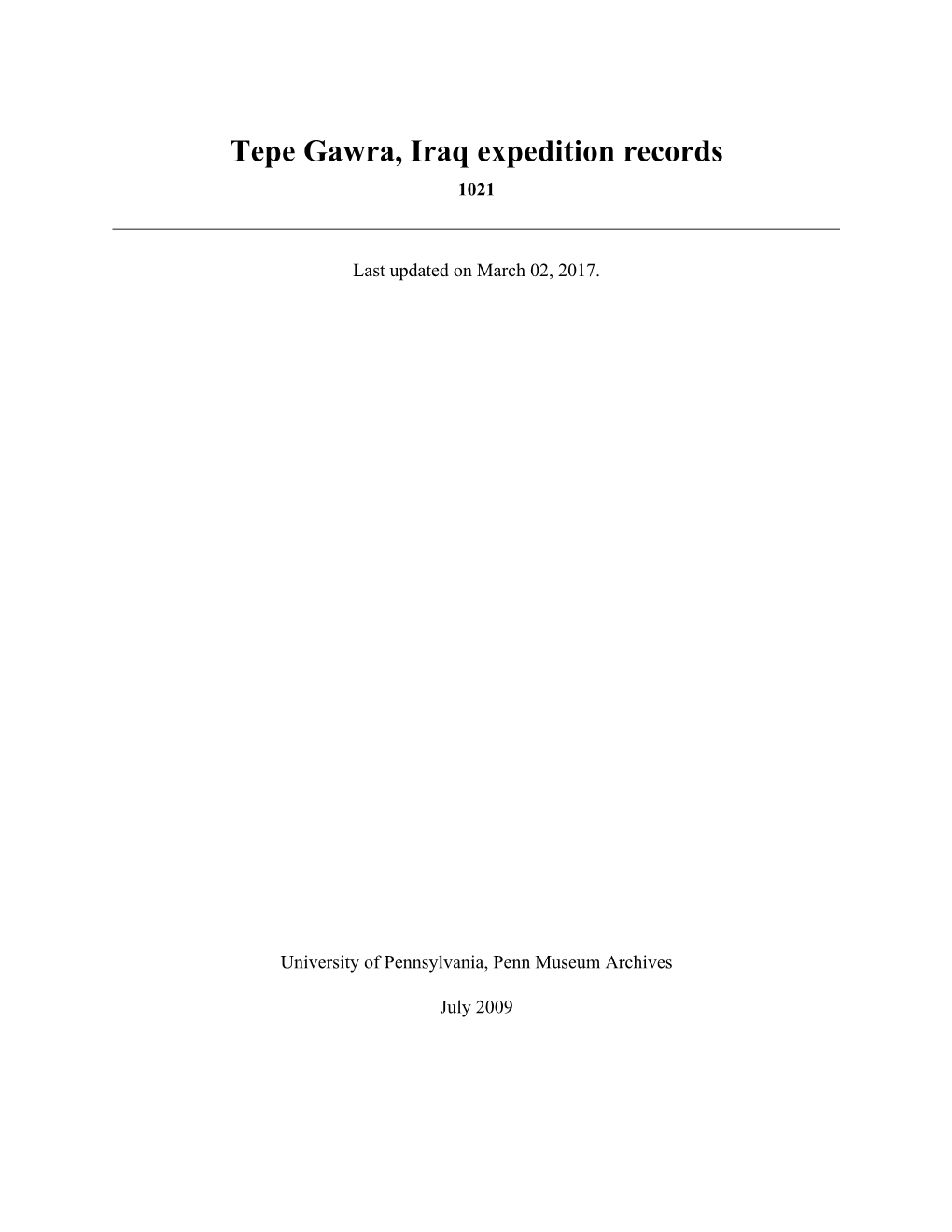 Tepe Gawra, Iraq Expedition Records 1021