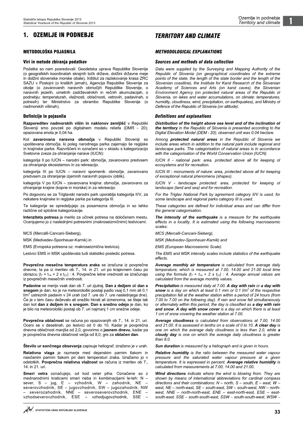 1. Ozemlje in Podnebje Territory and Climate