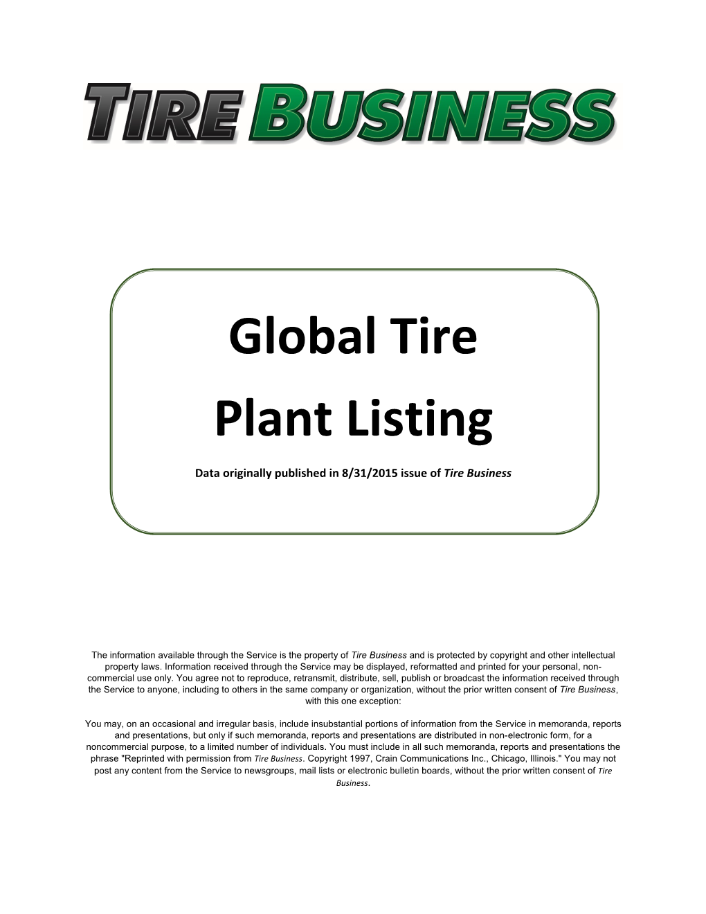 Global Tire Plant Listing