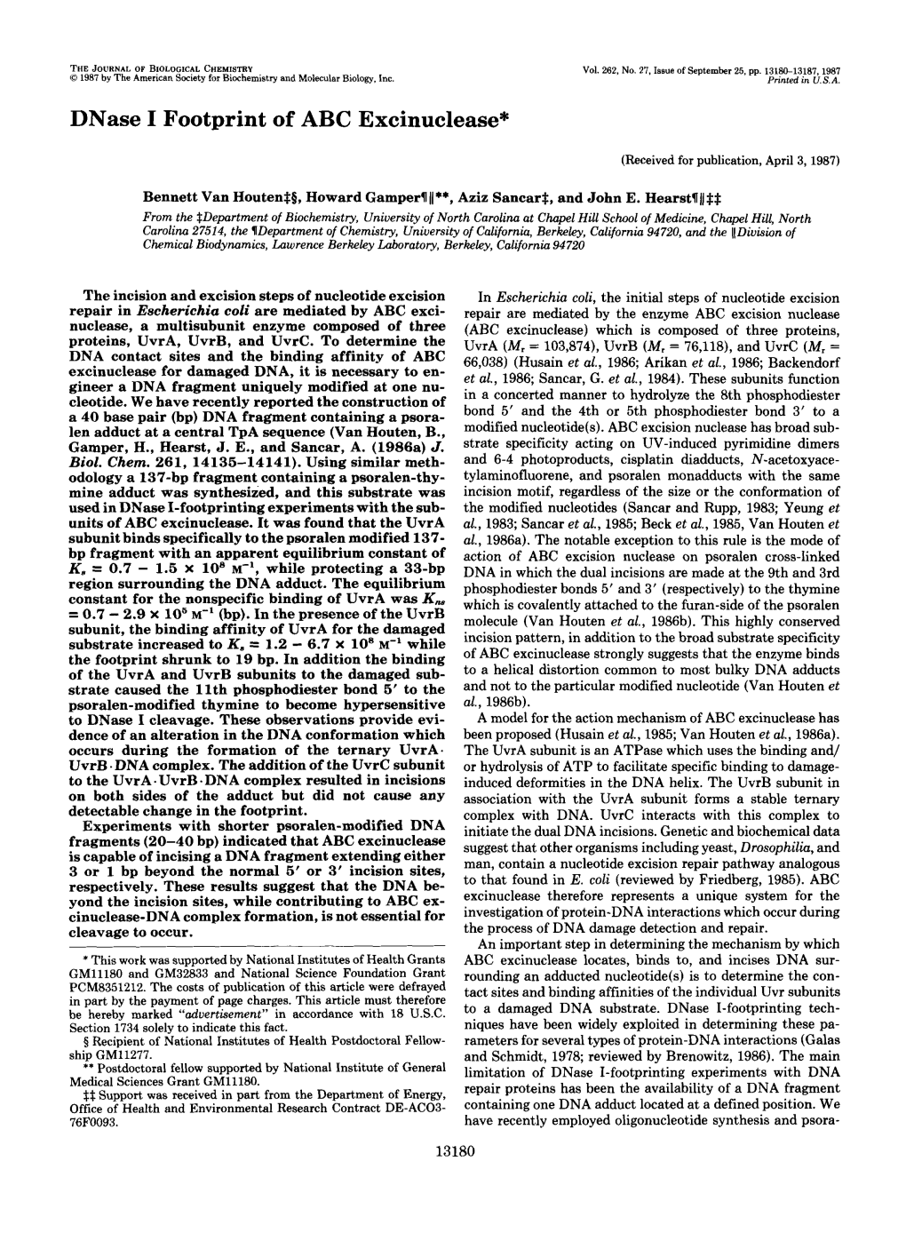 Dnase I Footprint of ABC Excinuclease”