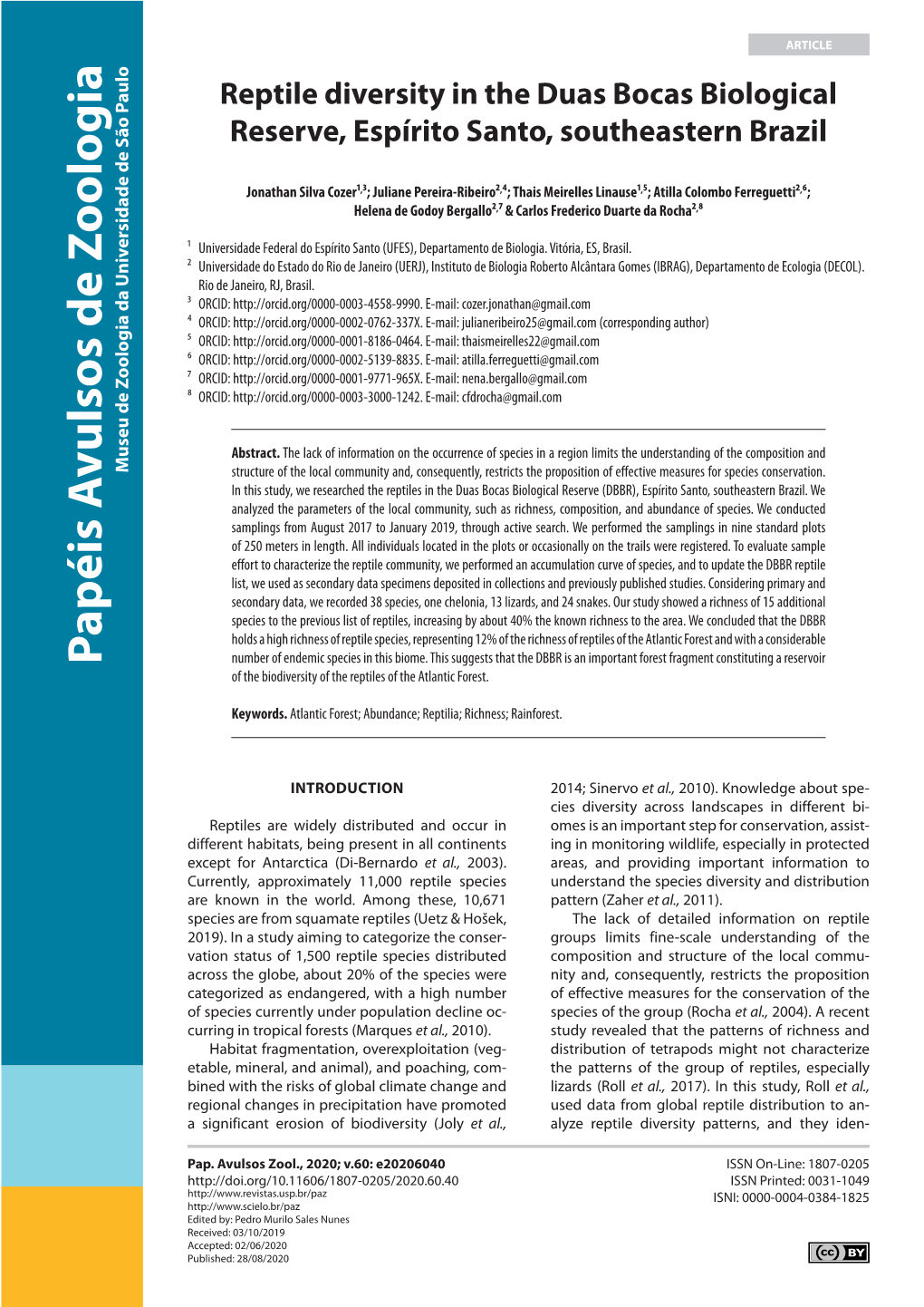 Reptile Diversity in the Duas Bocas Biological Reserve, Espírito Santo, Southeastern Brazil