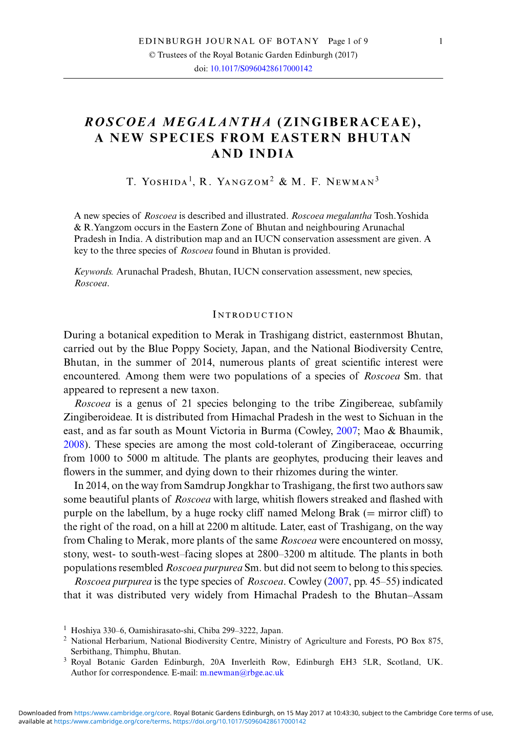 Roscoea Megalantha (Zingiberaceae), a New Species from Eastern Bhutan and India