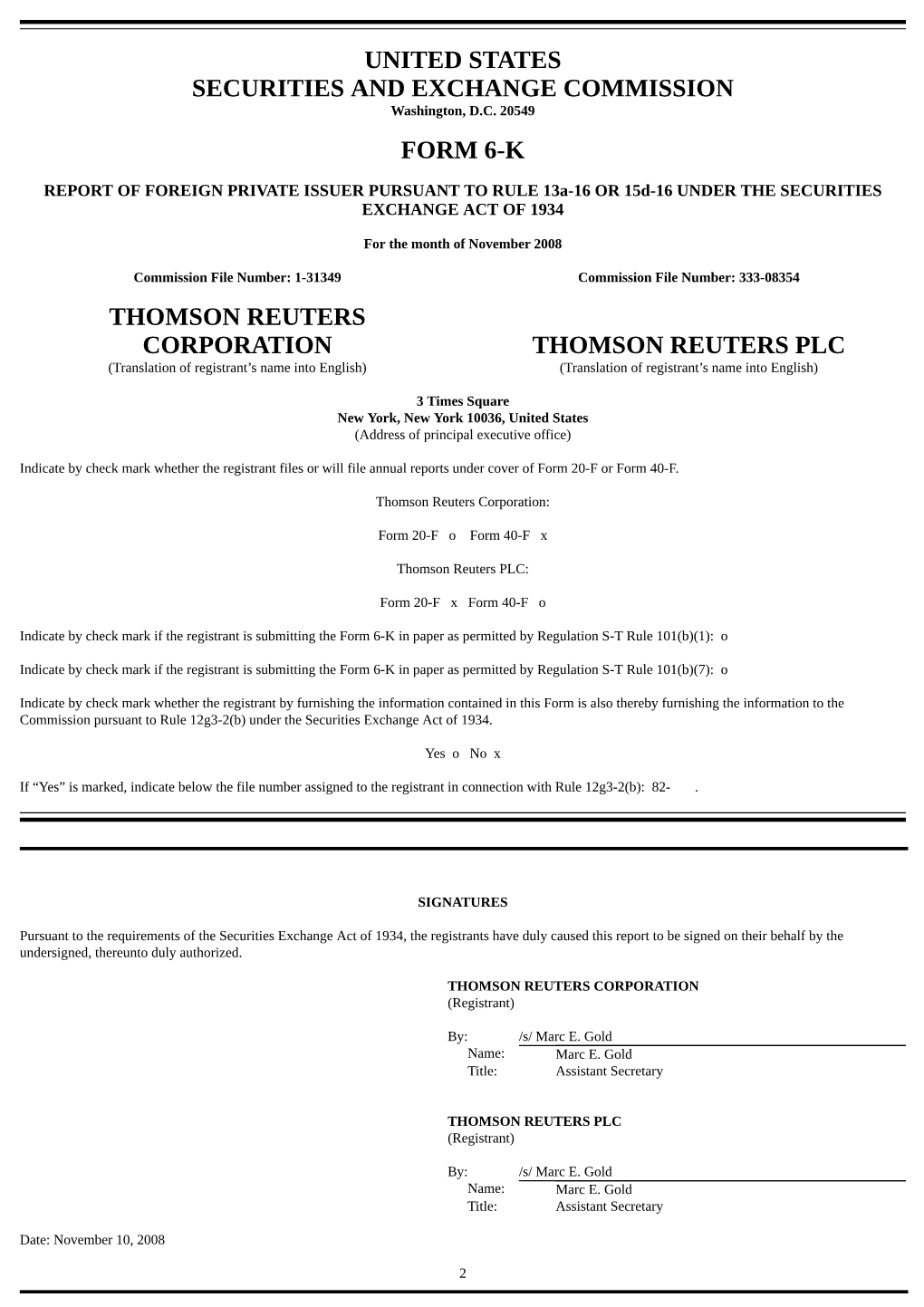 United States Securities and Exchange Commission Form