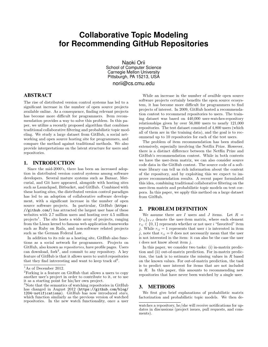 Collaborative Topic Modeling for Recommending Github Repositories