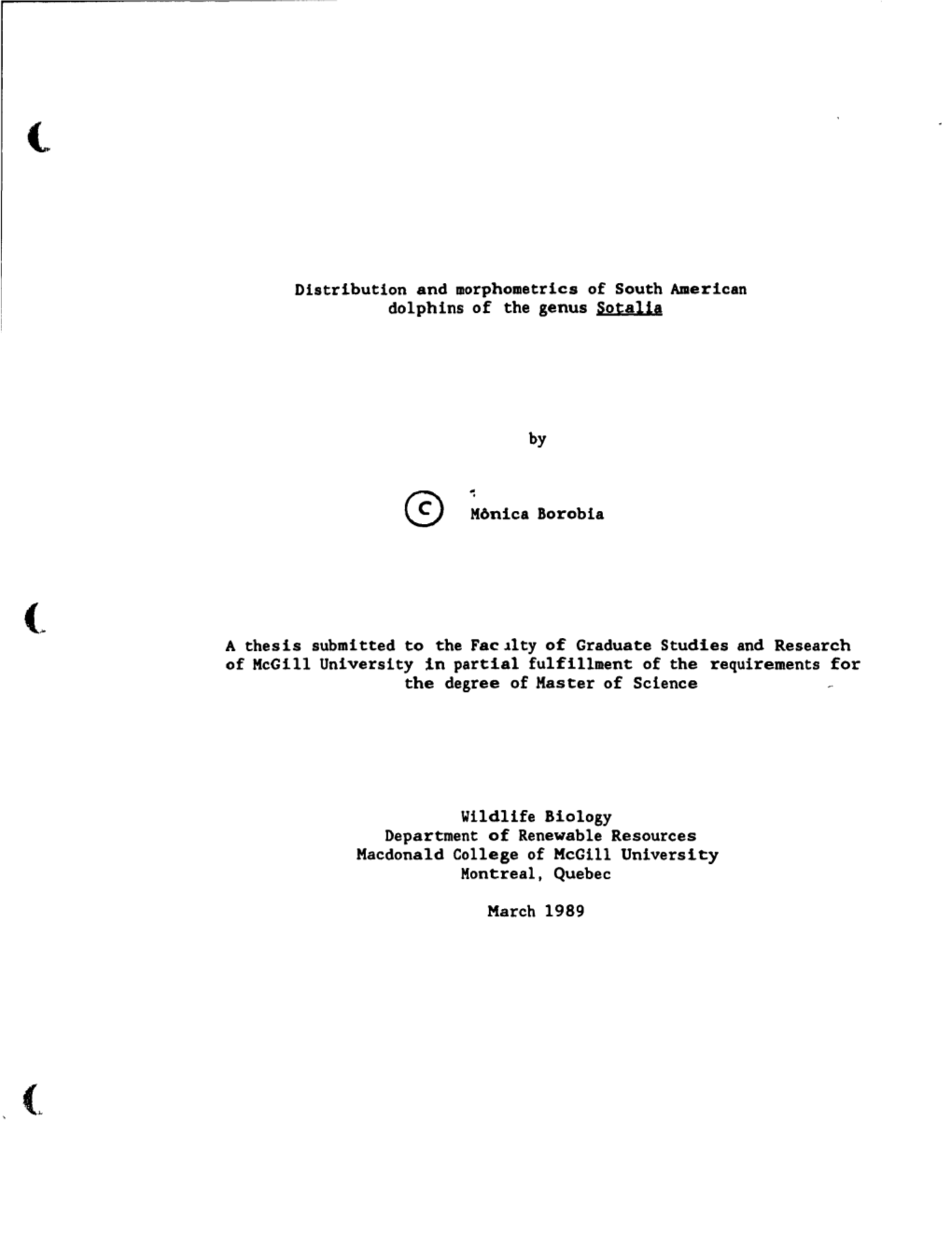 Distribution and Morphometrics of South Ameriean Dolphins of the Genus Sotalia