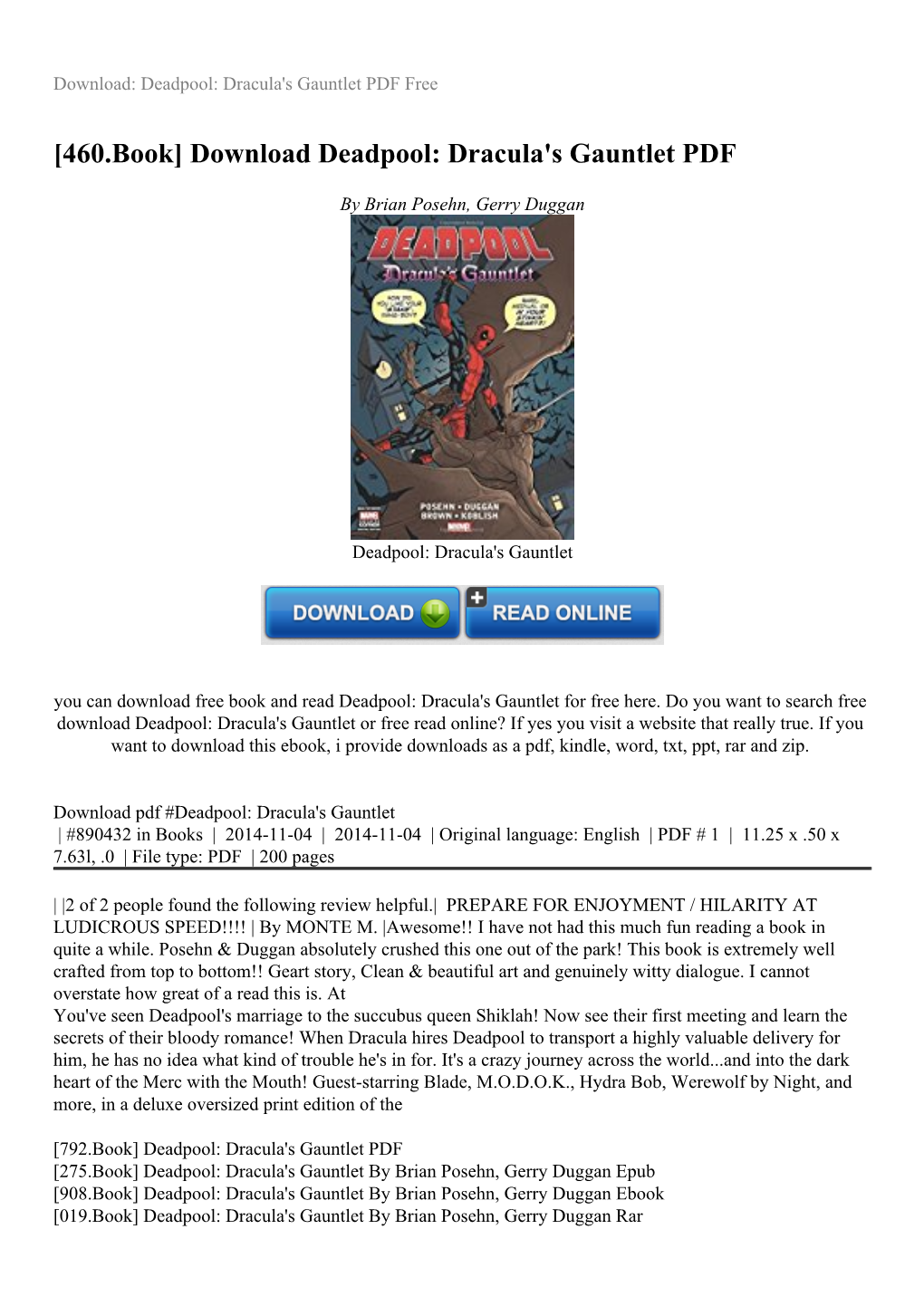 [460.Book] Download Deadpool: Dracula's Gauntlet PDF