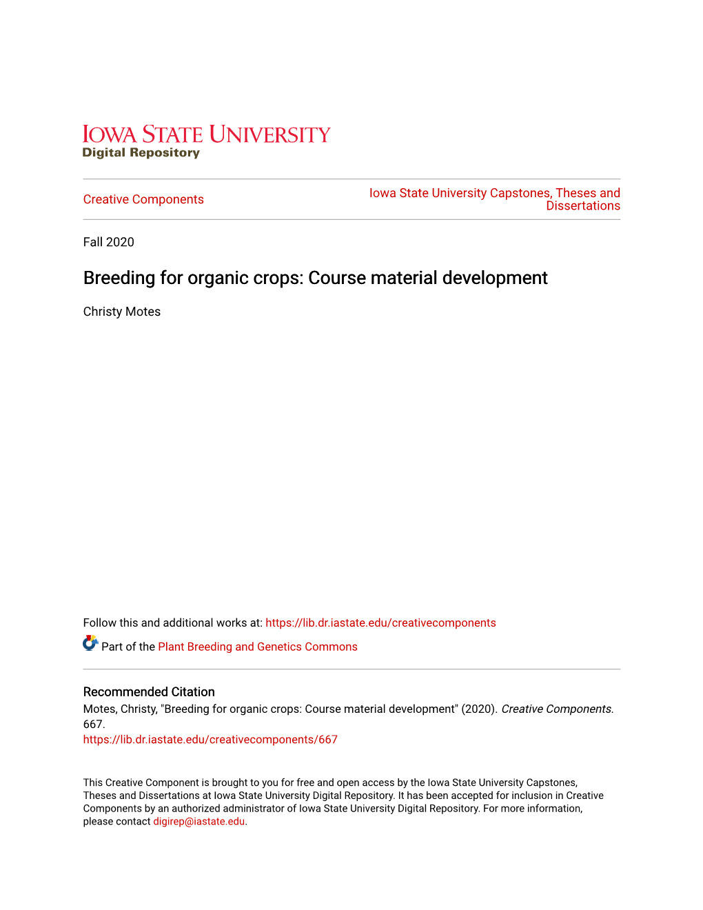 Breeding for Organic Crops: Course Material Development