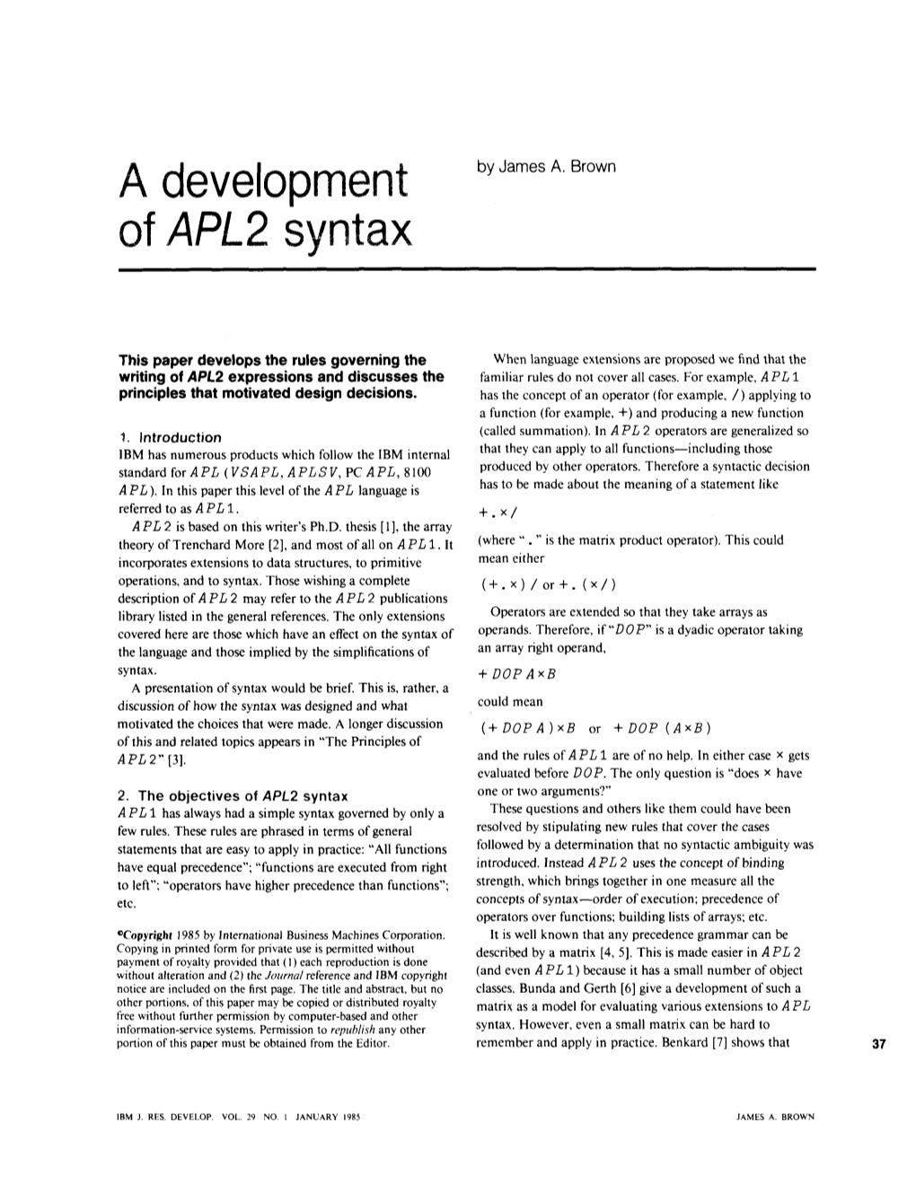 A Development of APL2 Syntax