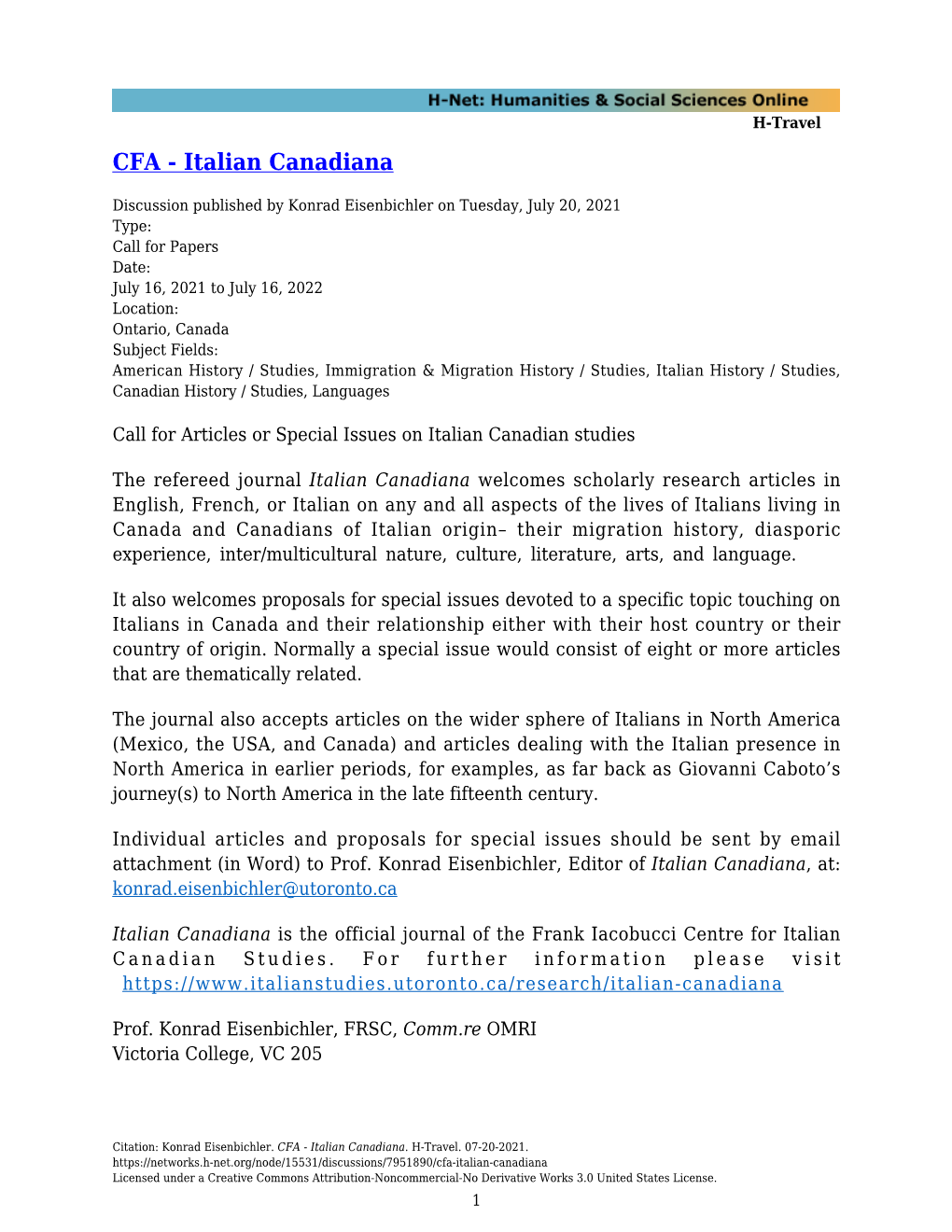 CFA - Italian Canadiana