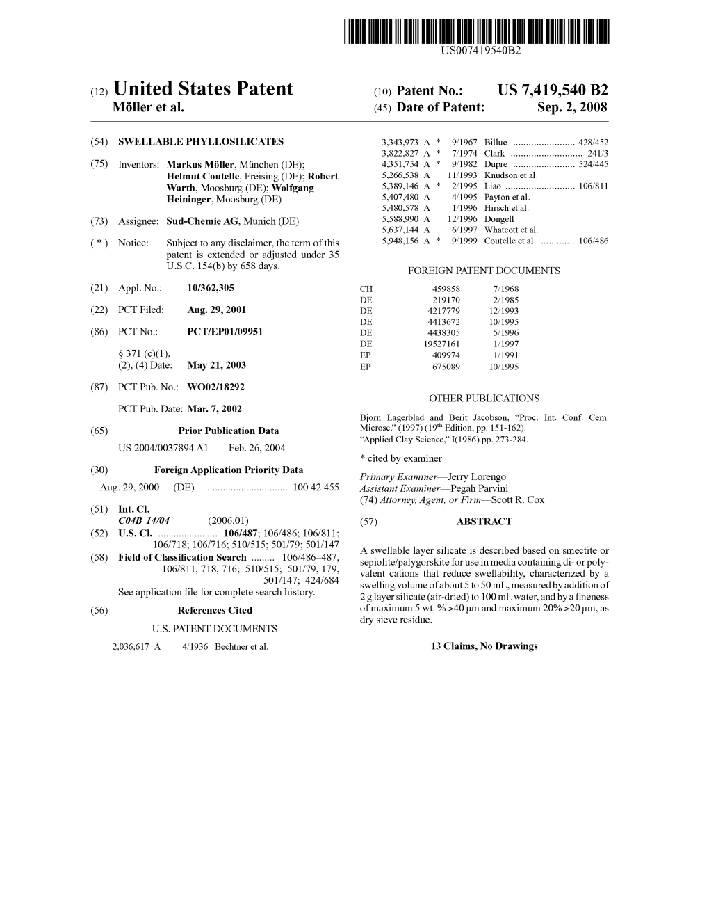 (12) United States Patent (10) Patent No.: US 7419,540 B2 Möller Et Al