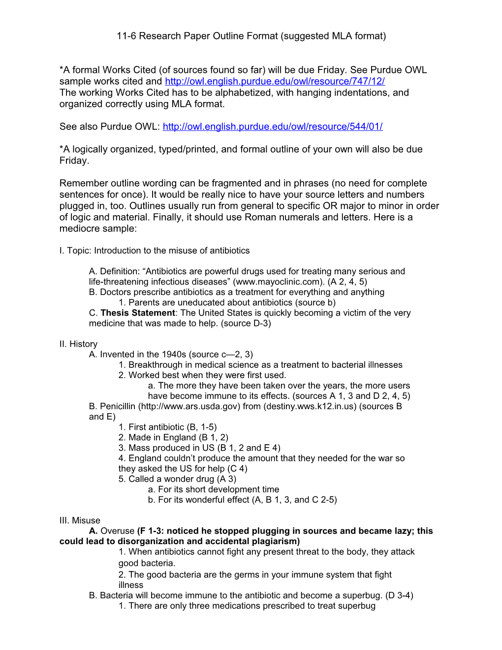 11-6 Research Paper Outline Format (Suggested MLA Format)