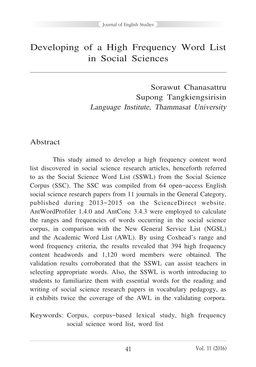 Developing of a High Frequency Word List in Social Sciences