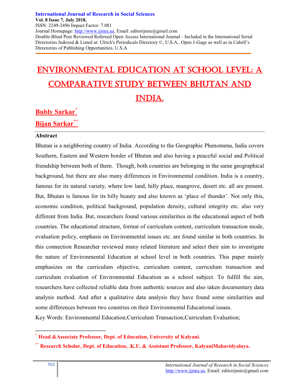 Environmental Education at School Level: a Comparative Study Between Bhutan and India