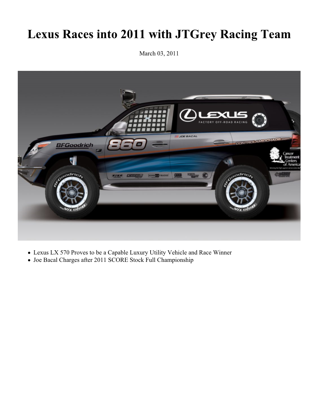 Lexus Races Into 2011 with Jtgrey Racing Team
