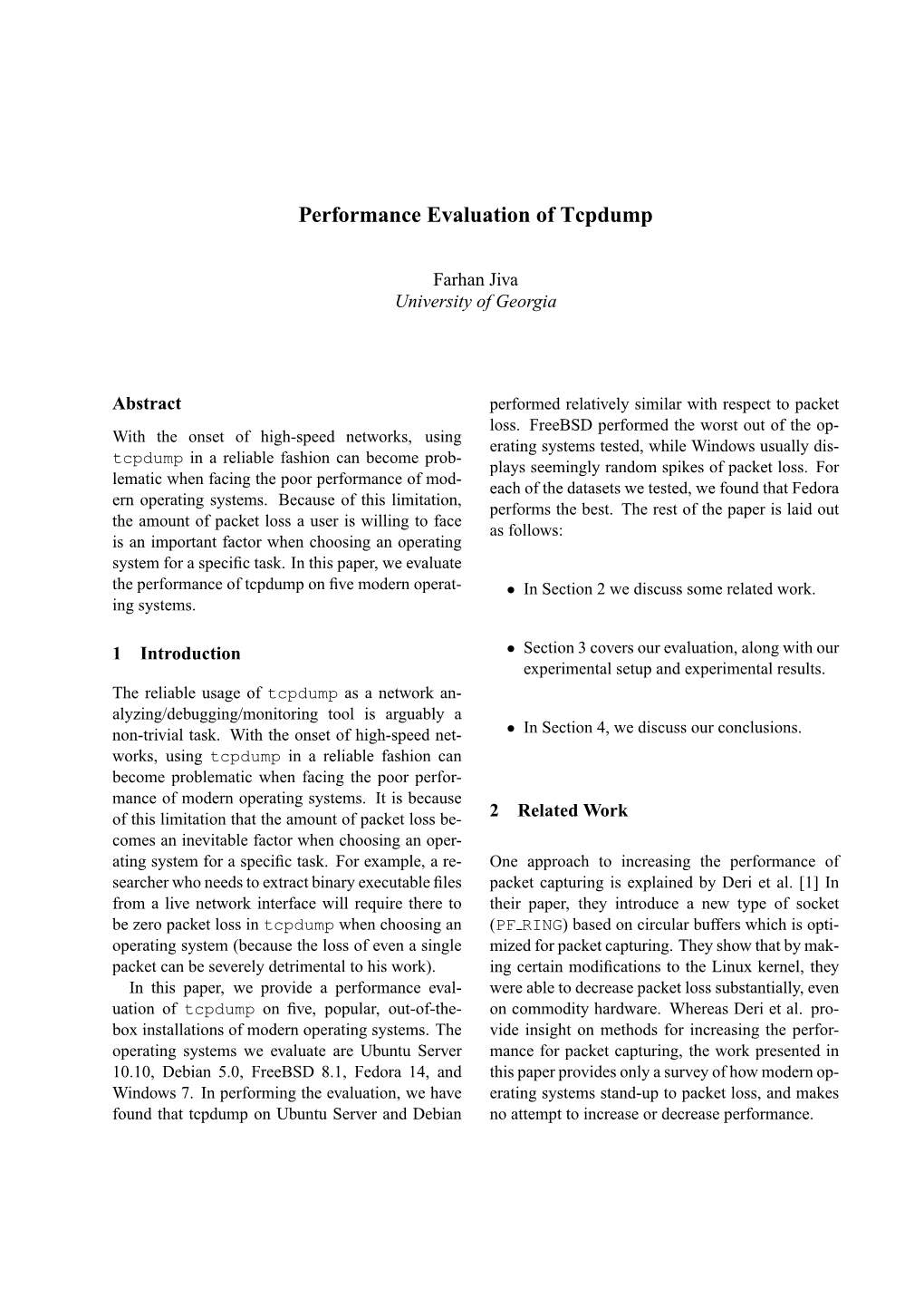 Performance Evaluation of Tcpdump