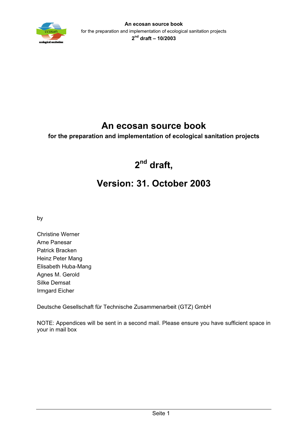 An Ecosan Source Book 2 Draft, Version: 31. October 2003