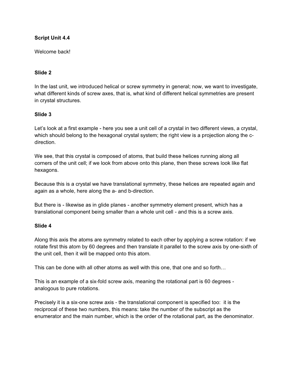 Script Unit 4.4 (Screw Axes in Crystal Structures).Docx