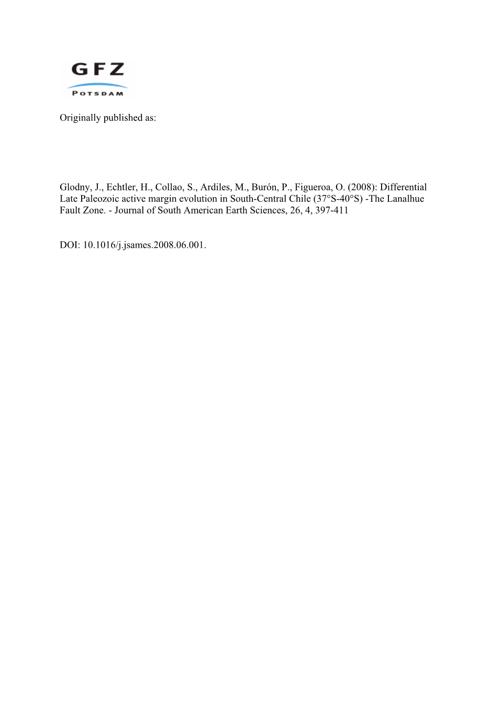 Differential Late Paleozoic Active Margin Evolution in South-Central Chile (37°S-40°S) -The Lanalhue Fault Zone