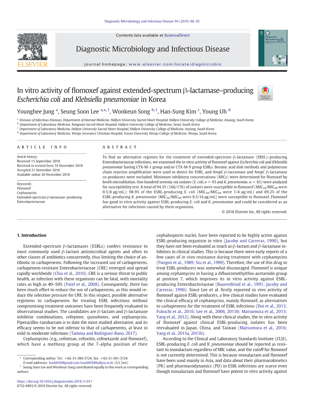 In Vitro Activity of Flomoxef Against Extended-Spectrum Β-Lactamase