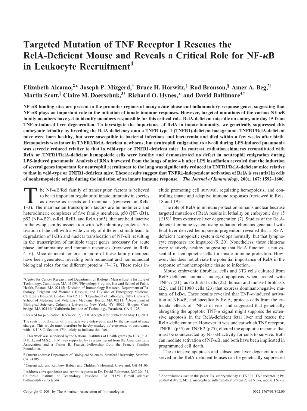 Targeted Mutation of TNF Receptor I Rescues the Rela-Deficient Mouse