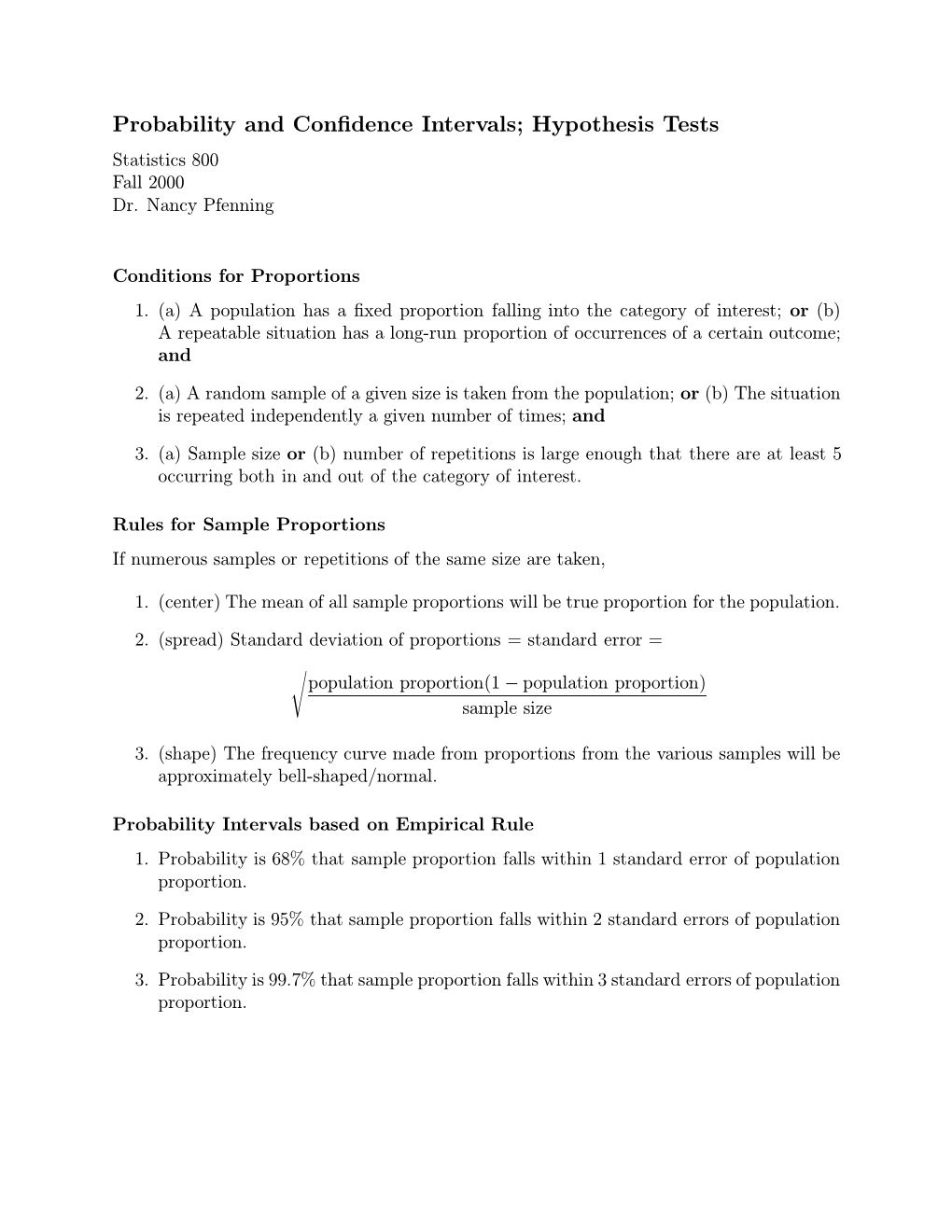 Probability and Confidence Intervals; Hypothesis Tests