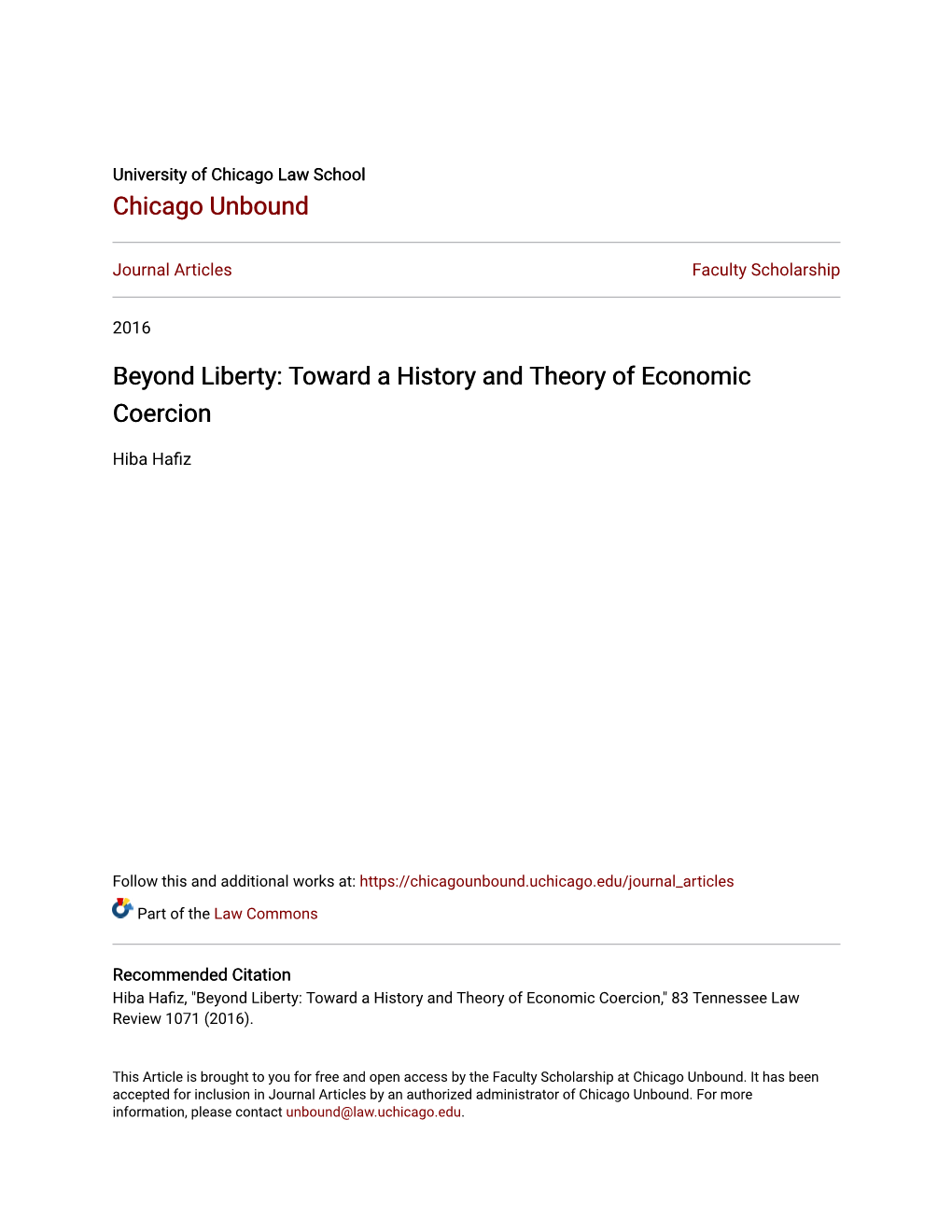 Toward a History and Theory of Economic Coercion