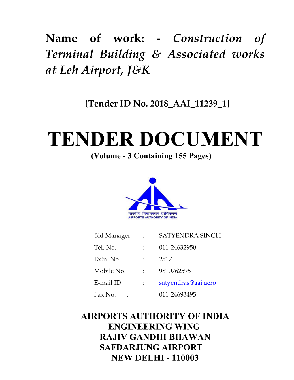 TENDER DOCUMENT (Volume - 3 Containing 155 Pages)