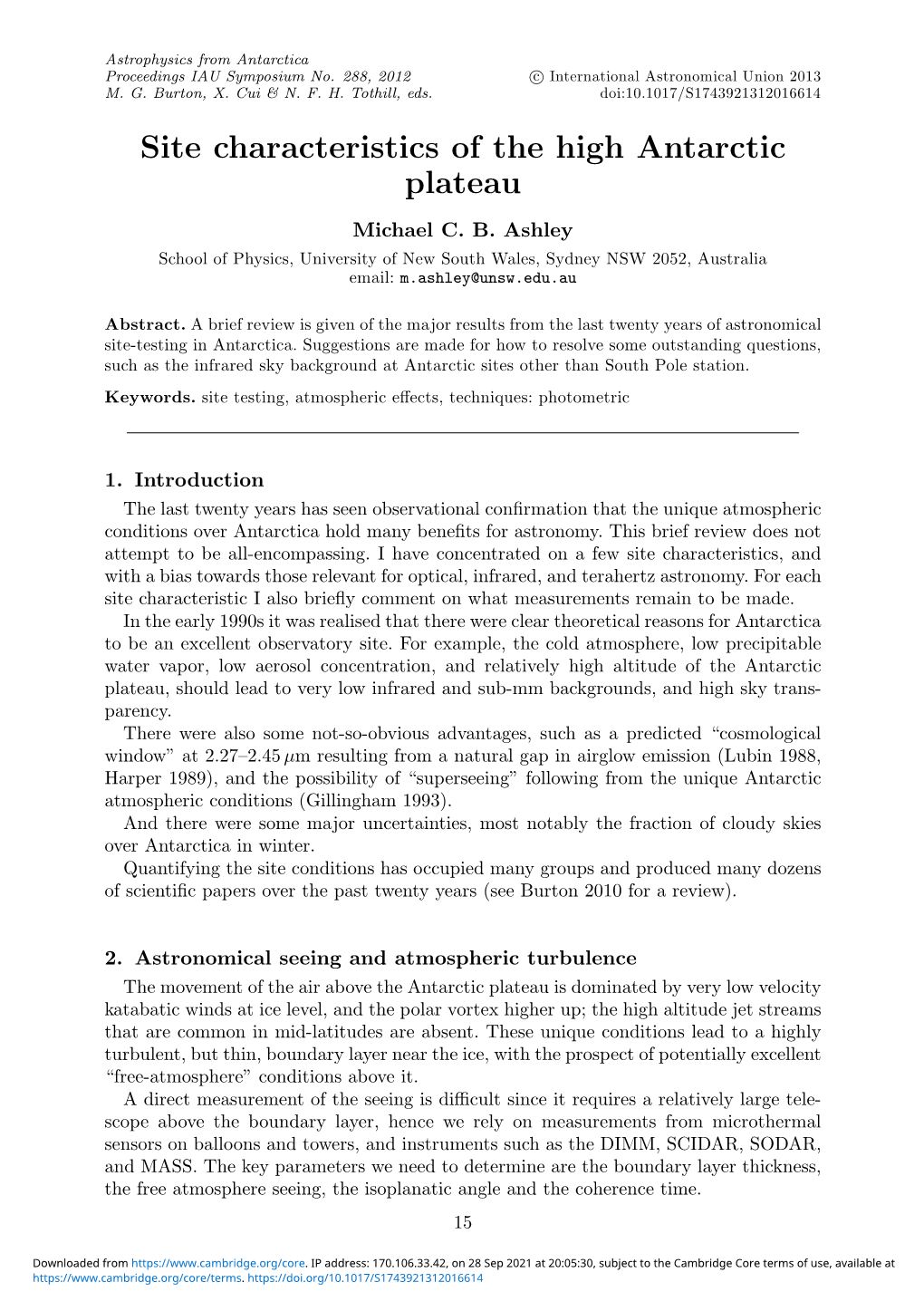 Site Characteristics of the High Antarctic Plateau