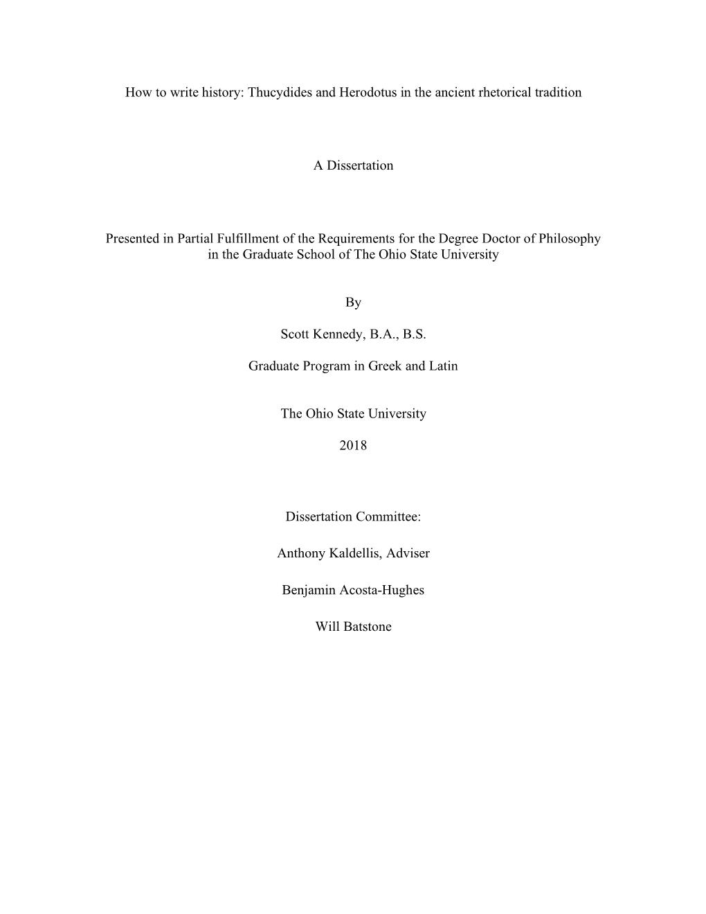 How to Write History: Thucydides and Herodotus in the Ancient Rhetorical Tradition