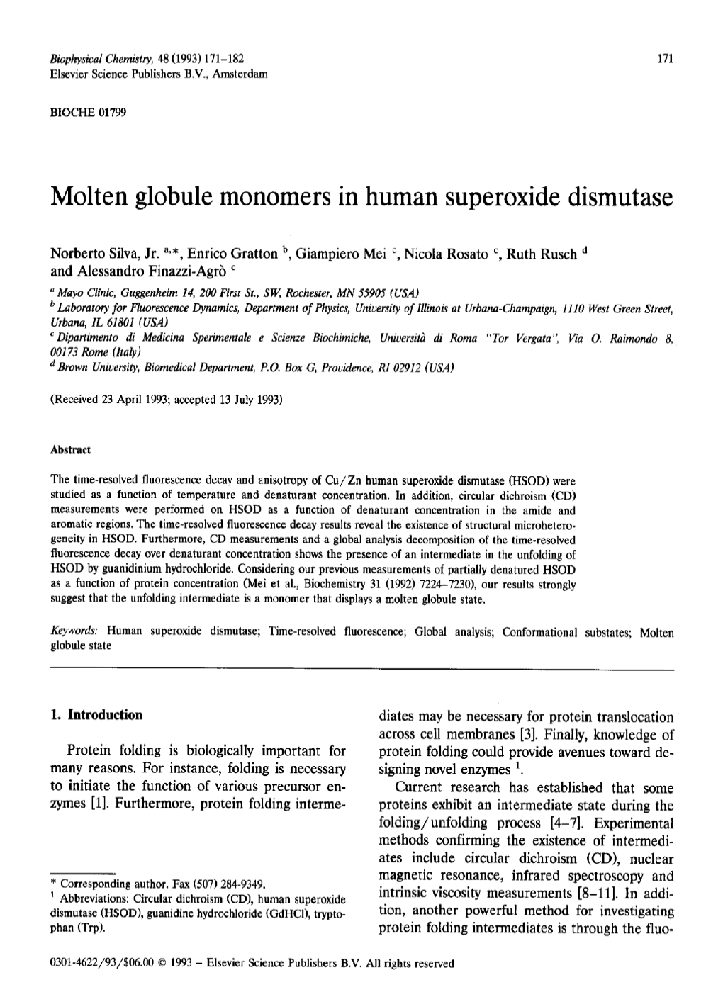 Molten Globule Monomers in Human Superoxide Dismutase