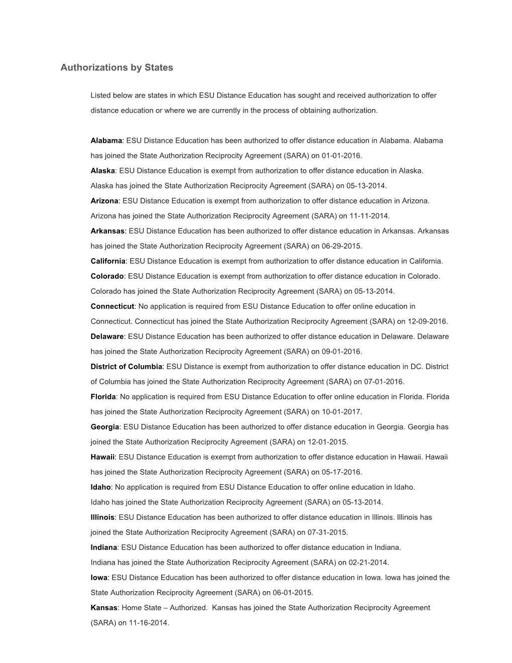 Authorizations by States