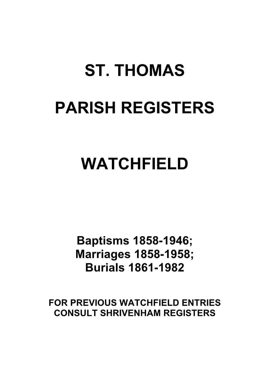 St. Thomas Parish Registers Watchfield