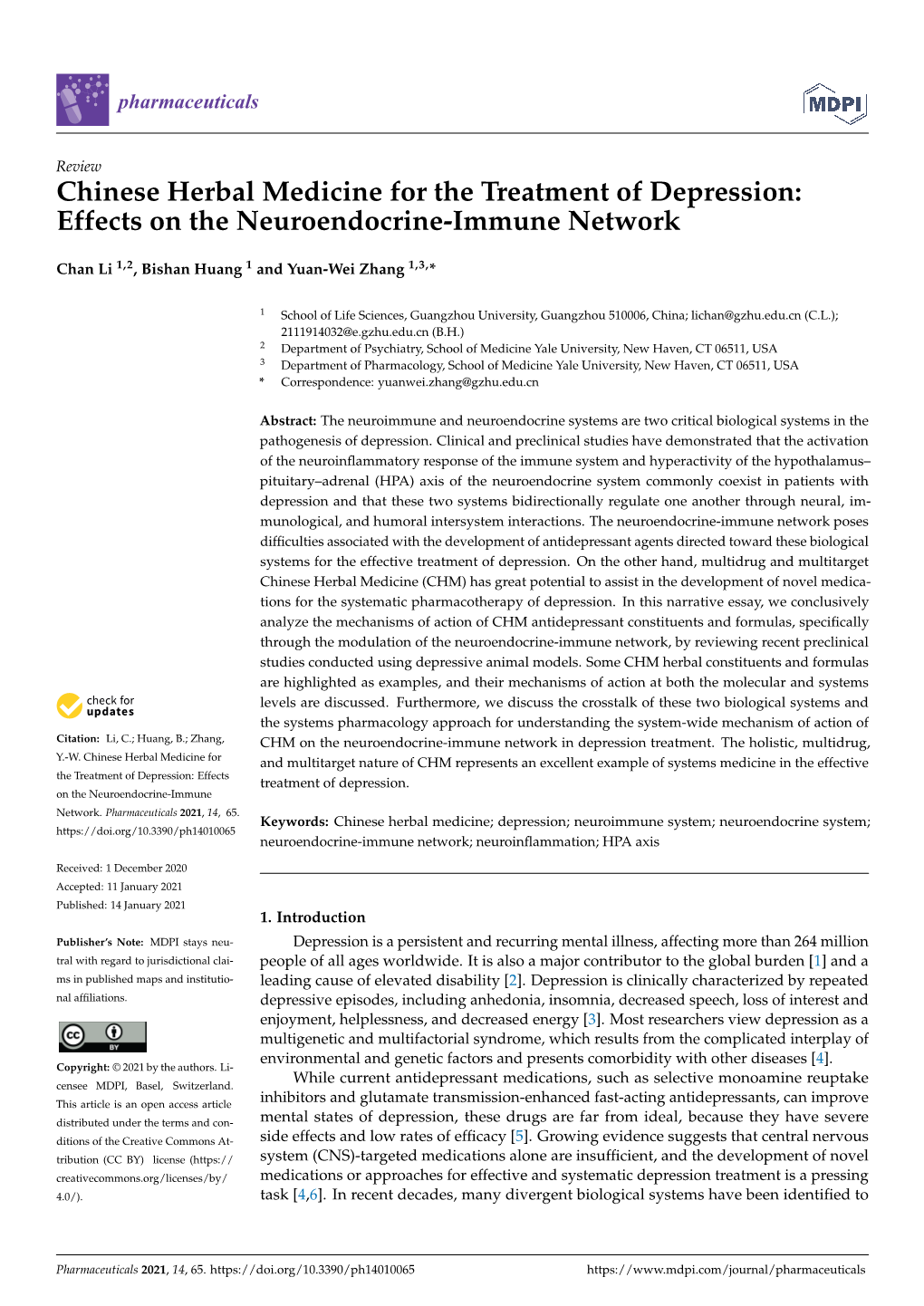 Chinese Herbal Medicine for the Treatment of Depression: Effects on the Neuroendocrine-Immune Network