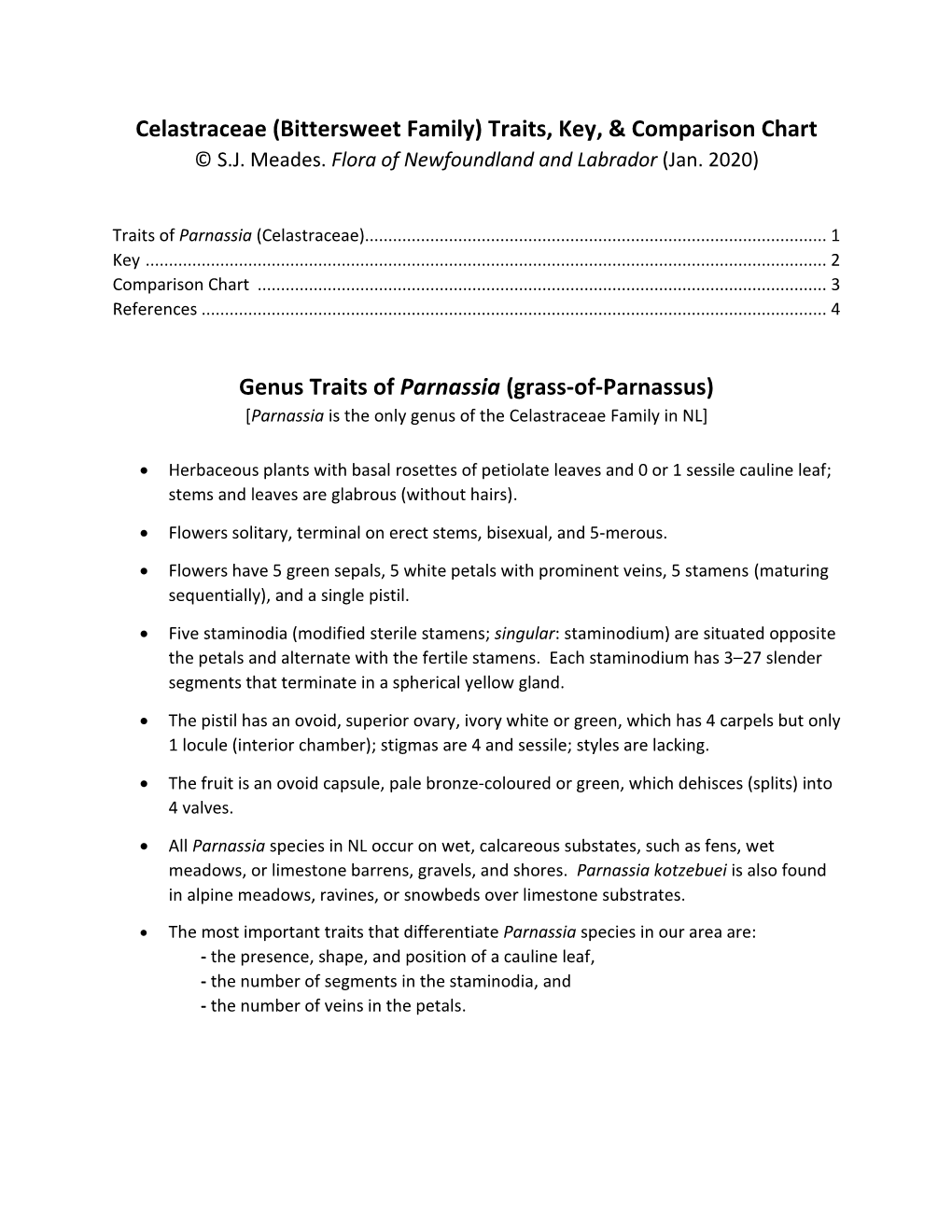 Celastraceae (Bittersweet Family) Traits, Key, & Comparison Chart Genus Traits of Parnassia (Grass-Of-Parnassus)