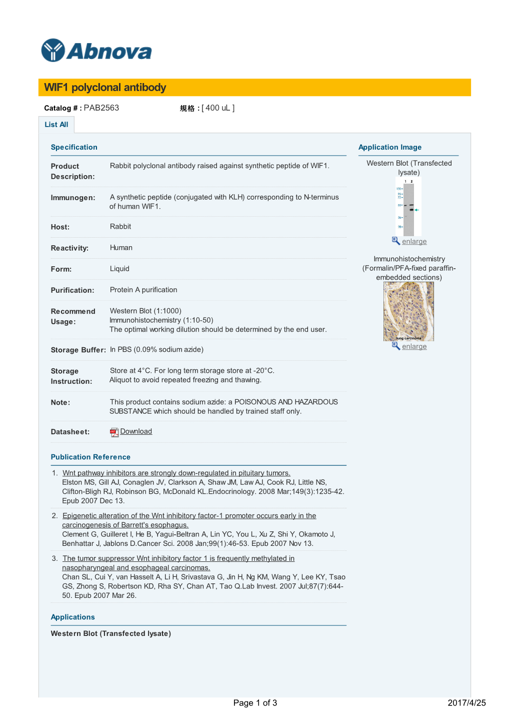 WIF1 Polyclonal Antibody