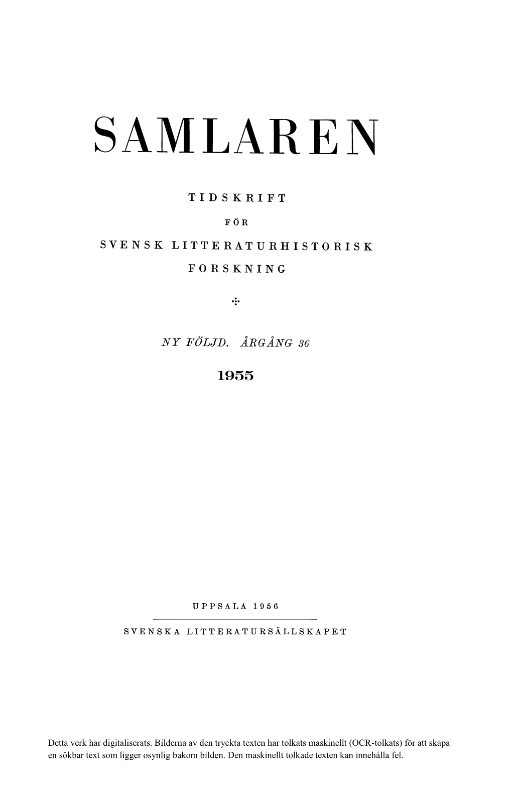 Svensk Litteraturhistorisk Bibliografi 72 (1953)